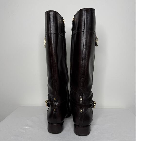 Tory Burch Eloise Riding Boots Dark Brown Leather Women’s 8M - Picture 7 of 11